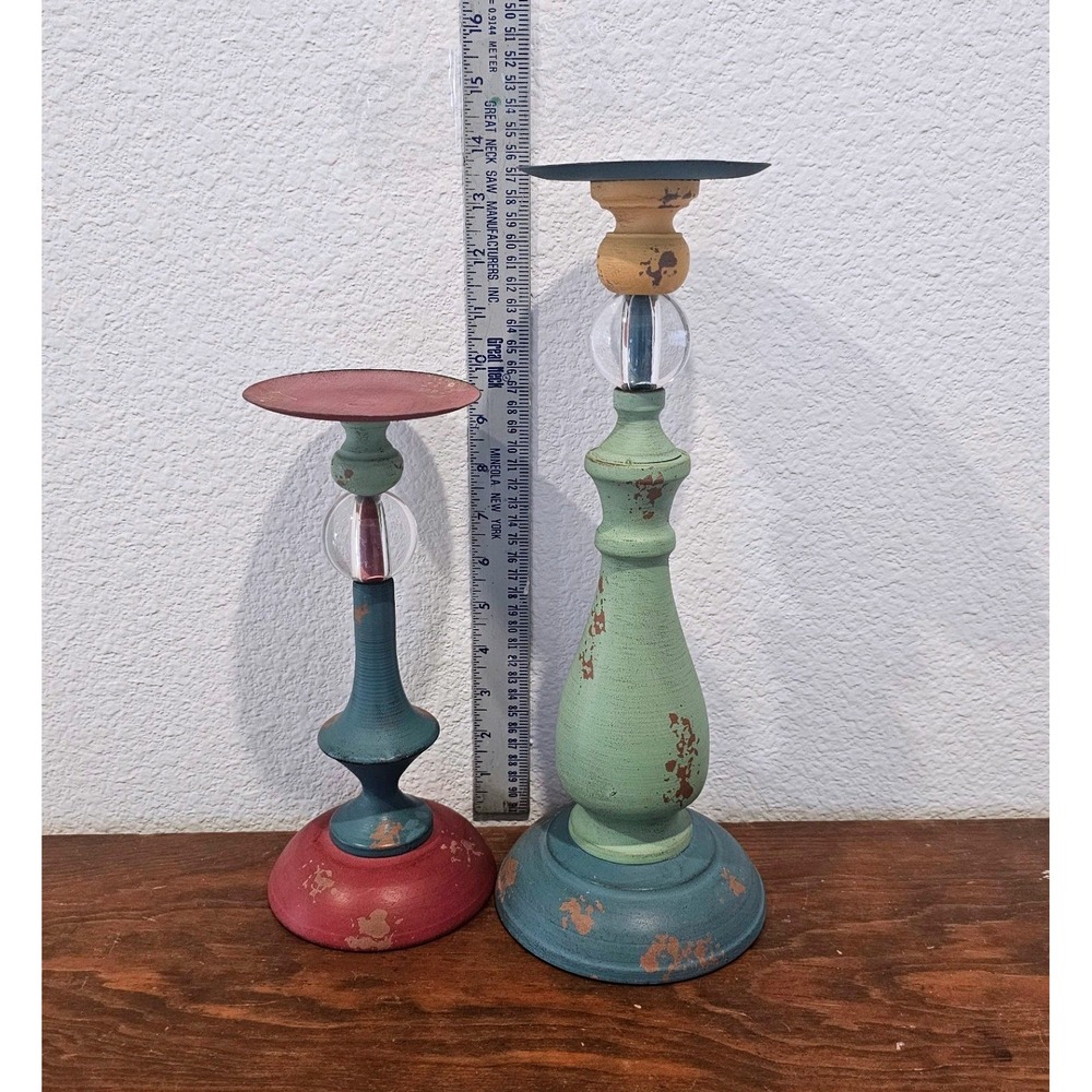 Midwest of Cannon Falls Distressed Wood Metal Acrylic Candle Holder Set 2 Piece